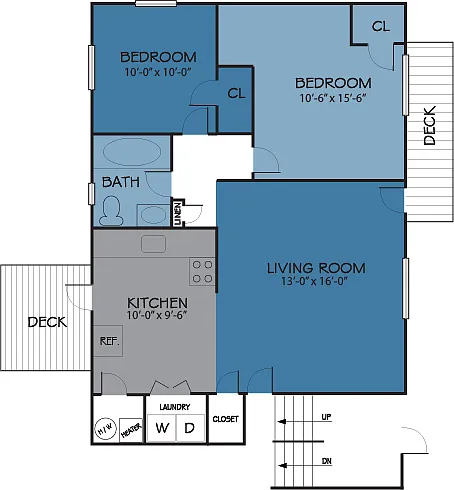 Floor plan Two BR One Bath w/Front Deck