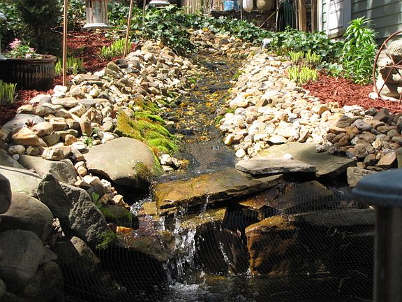 koi pond with waterfall