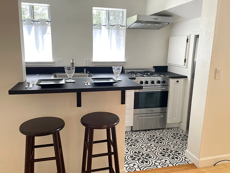 Kitchen counter with stools