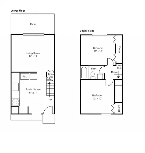 Floor plan 2BR/1BA Townhome Renovated Espresso