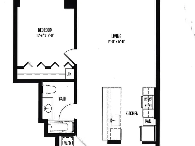 1 BR, 1 BTH floor plan 1225 Old Town