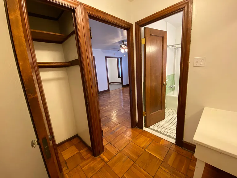 Dressing room has storage space.