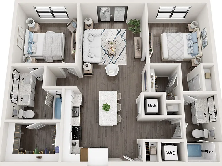 1,046 SF 2-Bed / 2-Bath apartment. 1,046 SF 2-Bed / 2-Bath apartment.