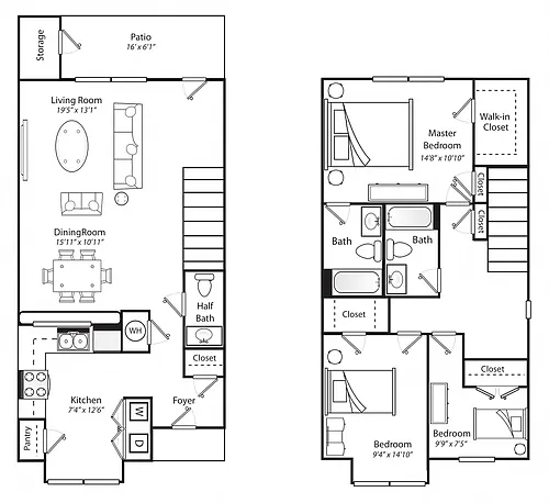 Floor plan Three Bedroom Two and a Half Bathroom