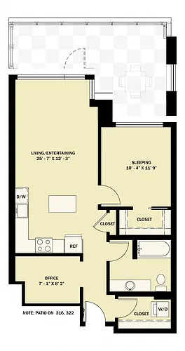Floor plan 1 Bedroom 1 Bath Den B10