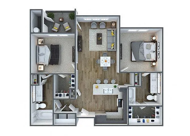 Floor plan B1: 2 Bed 2 Bath