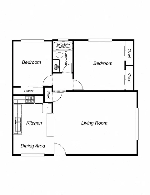 Floor plan 2-Bedrooms, 1-Bathroom