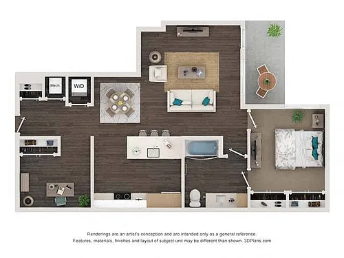 Floor plan A2D 1x1 972 SF