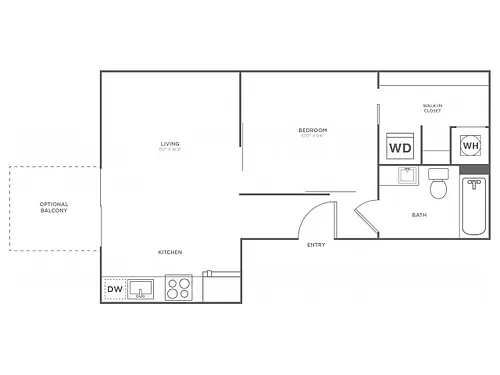 Floor plan One Bedroom One Bath (515 SF)