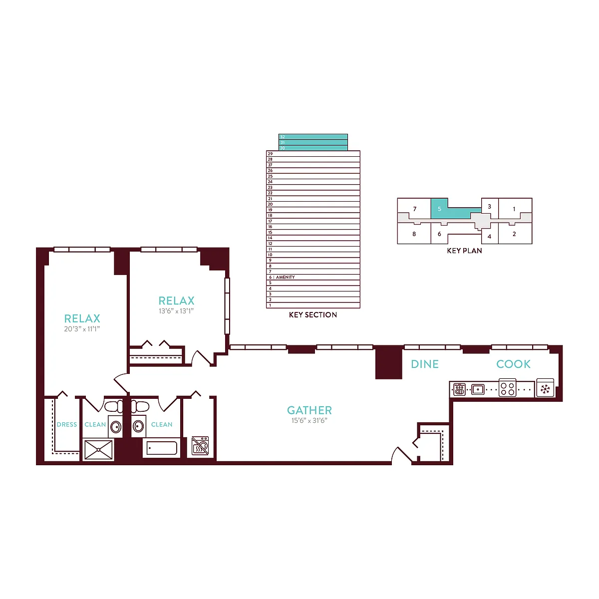 Floor plan 2 Bedroom 2 Bath PH-C