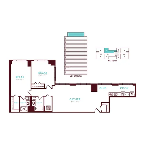 Floor plan 2 Bedroom 2 Bath PH-C