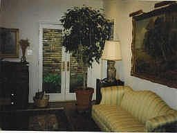 View of Living Room from Entry Way leading out to New Orleans Style Courtyard
