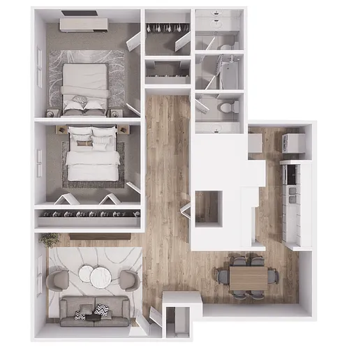 Floor plan B1 - 2Bed, 2 Bath