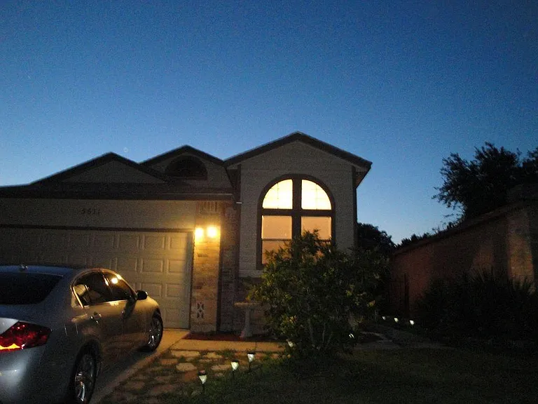 Front view with landscaping