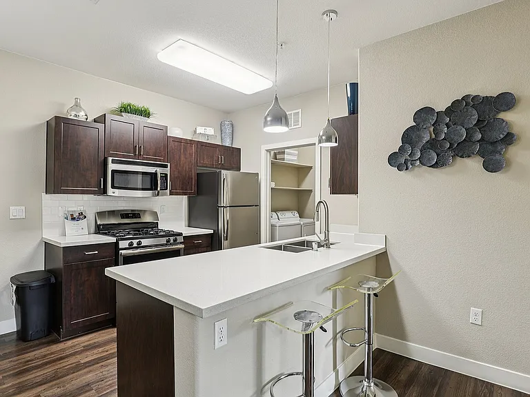Kitchen View with Laundry Room