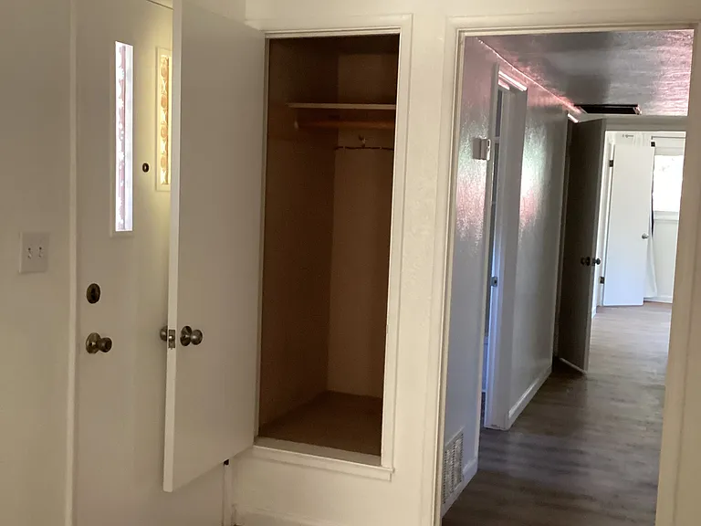 Entryway, hallway, storage closets.