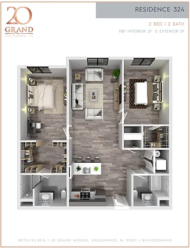 Floor plan 2 Bed 2 Bath - 3rd Floor