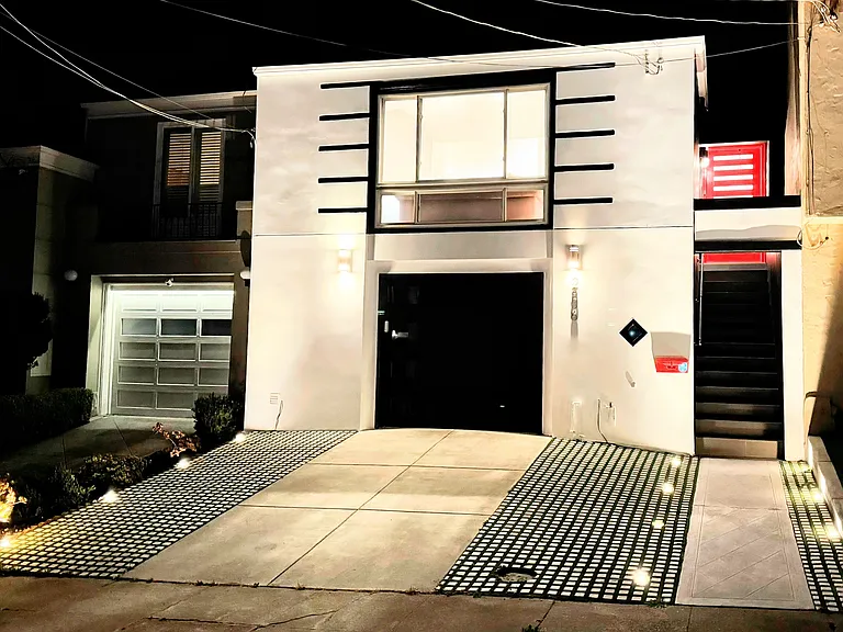 House lit for an evening get together.