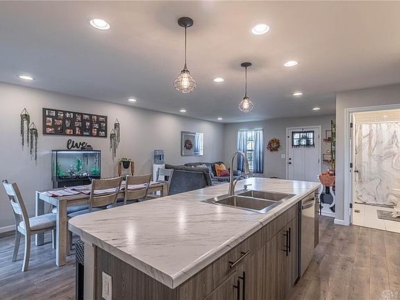 Looking from the kitchen island to the dining area.