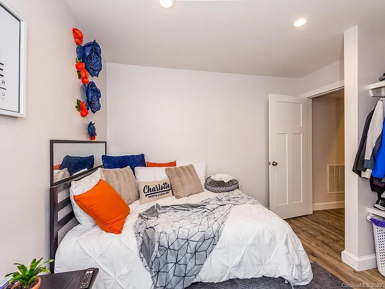 Bedroom - furnished with full size frame, mattress, desk and chair.