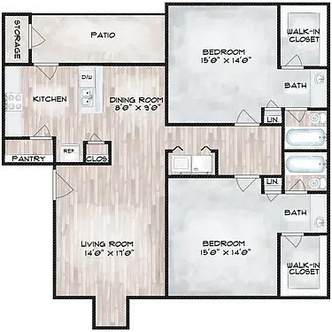 Floor plan 2 Bedroom 2 Bathroom