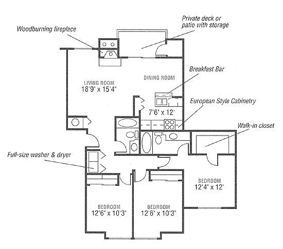 Floor plan 3 Bed 2 Bath B