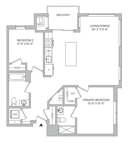 Floor plan B05 - 2BR 2BA (1047 SF)