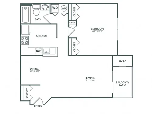 Floor plan One Bedroom One Bath (706 SF)