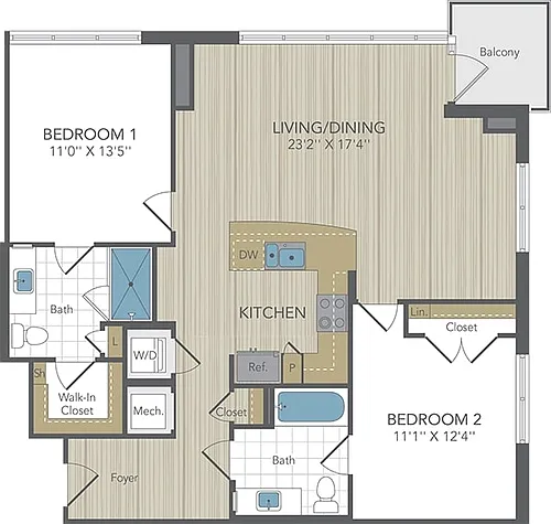 Floor plan 2 Bed 2 Bath Lrg Pent Hse