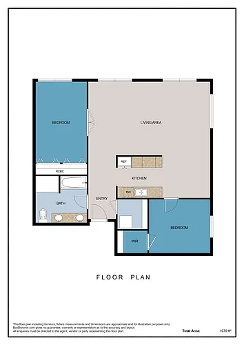 Floor plan 2 Bedroom 1 Bath - Corner