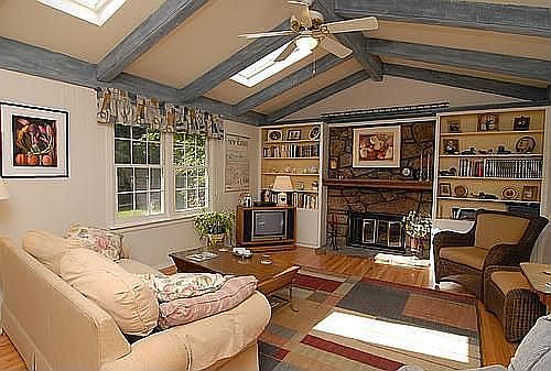 Family Room with Fireplace, Skylights 