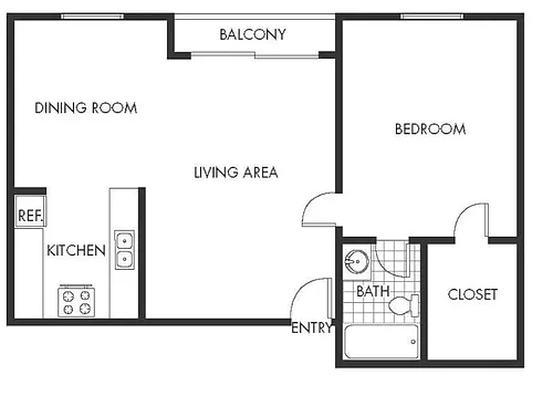 Floor plan 1 Bed, 1 Bath D