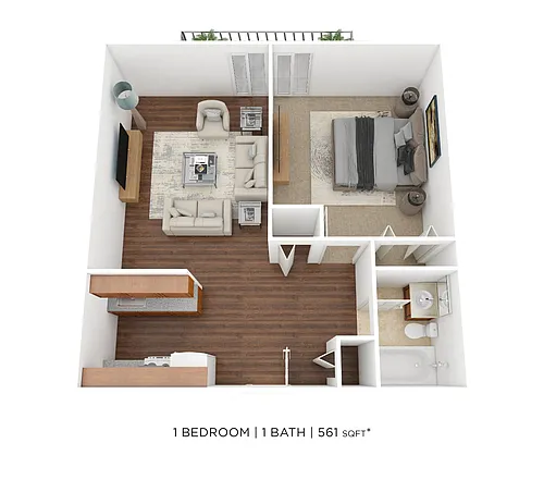 Floor plan One Bedroom 585 sqft