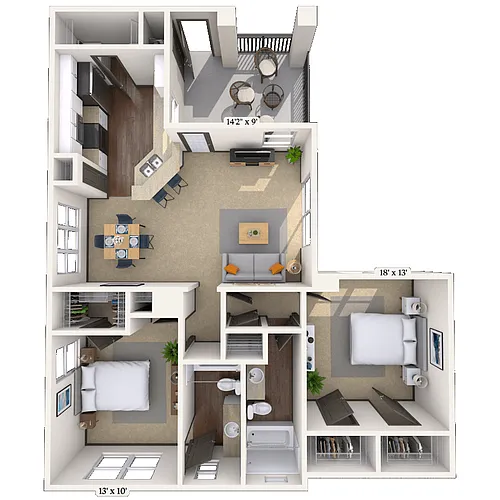 Floor plan Traditional 2x2 1079-1149 SF