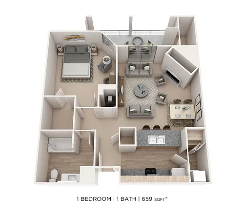 Floor plan One Bedroom - 659 sqft