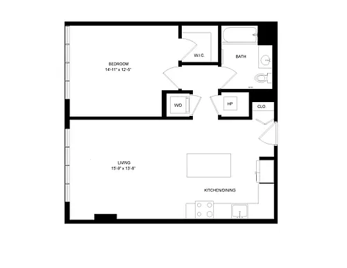 Floor plan 1 Bed-1 Bath-P3