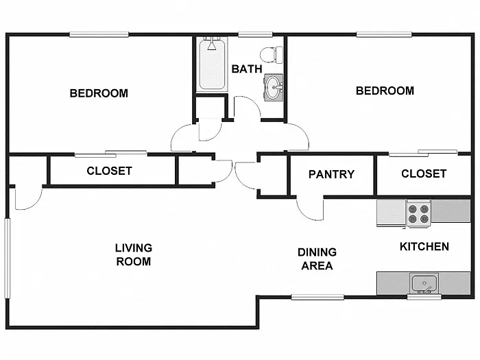 Floor plan 2 Bed / 1 Bath: Type A
