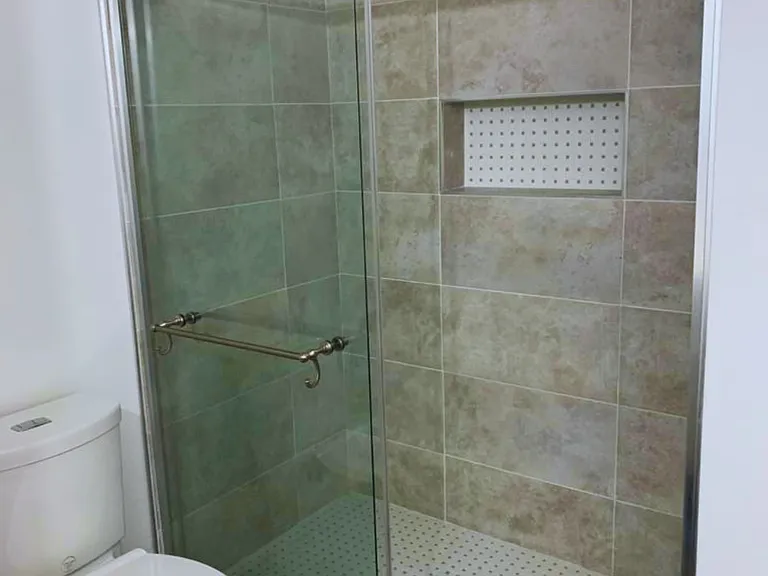 Spotless Walk-In Shower with Modern Tile.