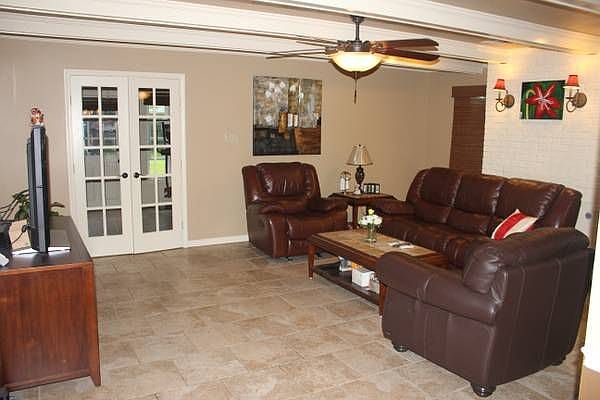 Den with fireplace