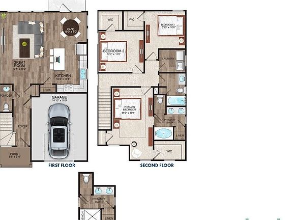 Rendering only. Plan orientation, colors, details and dimensions may differ in actual home.
