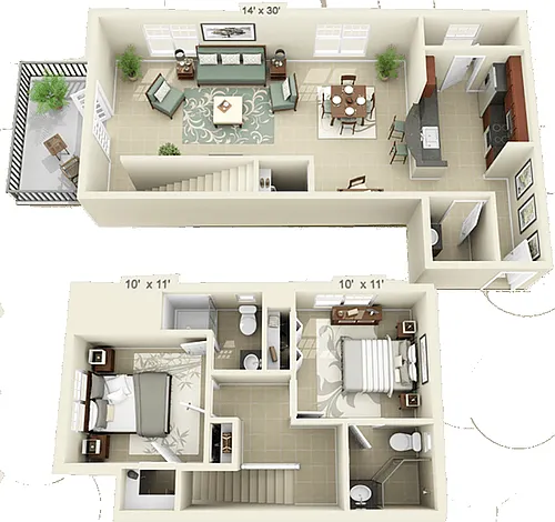 Floor plan 2 Bed 2.5 Bath