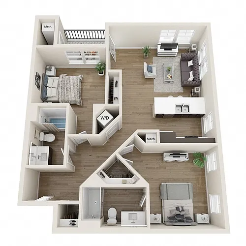 Floor plan 2 Bed, 2 Bath