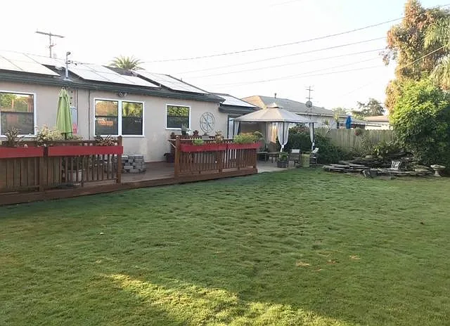 Wood deck with gas fire-pit and hot-tub