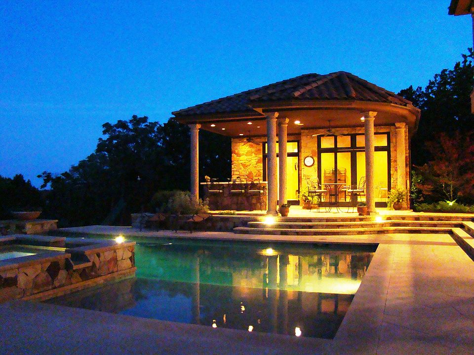 view across pool to cabana
