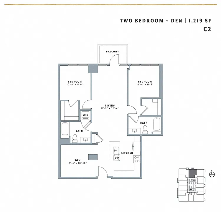 Floor plan Two Bedroom + Den C2