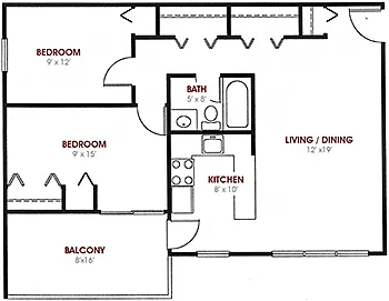 Floor plan Two Bed One Bath