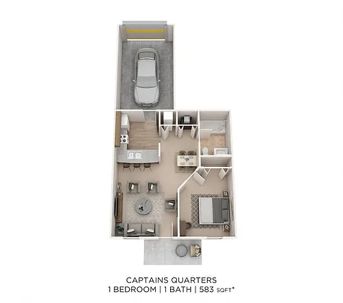 Floor plan One Bedroom- 583 sqft