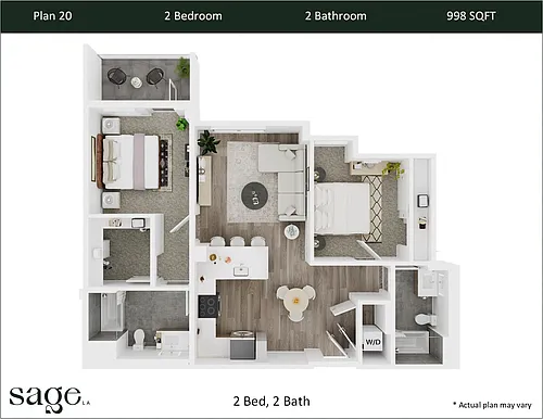 Floor plan 2 Bedroom, 2 Bath Plan 20