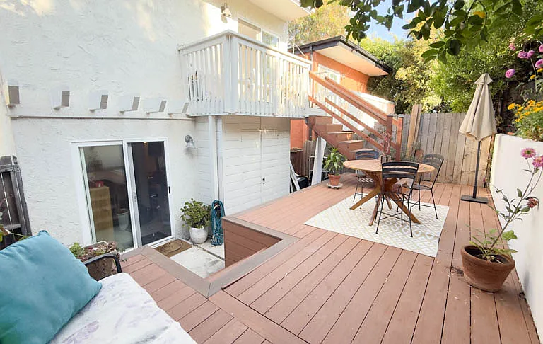 backyard deck, balcony, shed