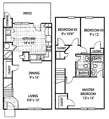 Floor plan C1T 3 Bedroom Townhome